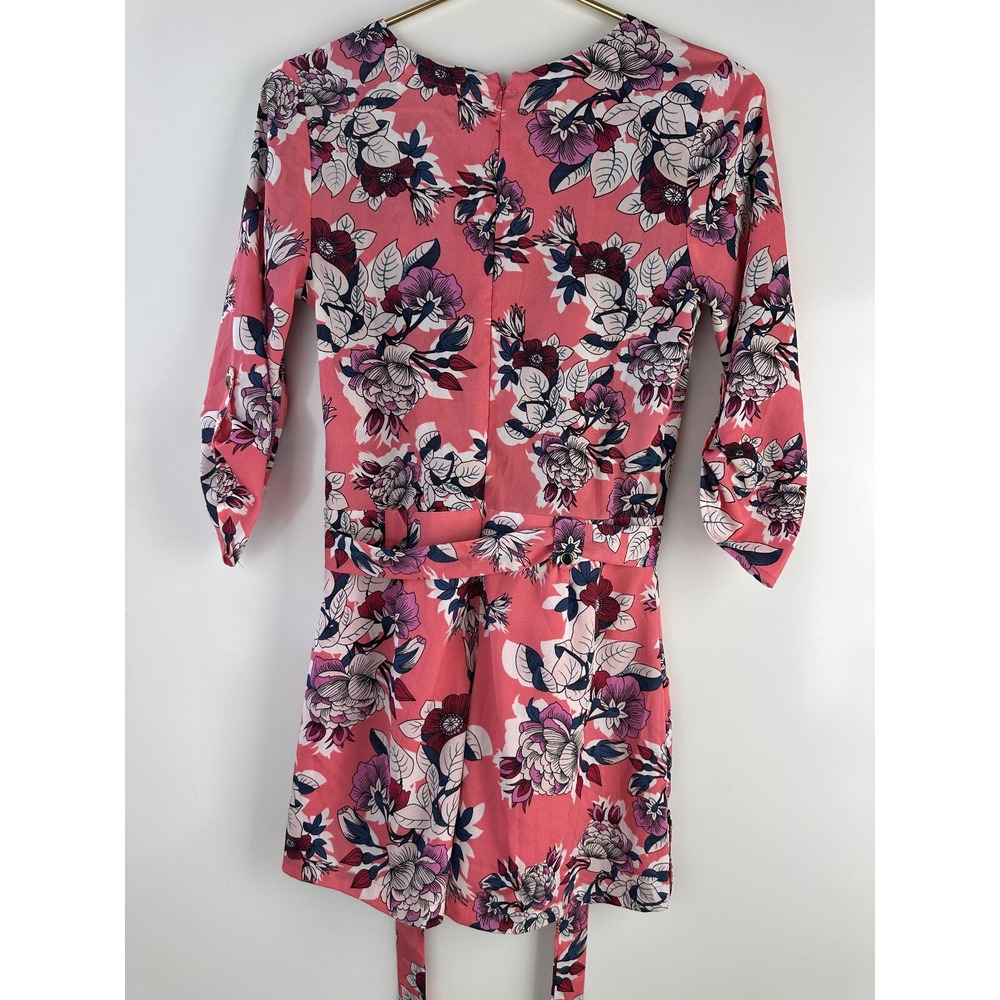 Yumi Kim Liz Floral 3/4 Sleeve Romper Blossom Pink Tie Waist Jumper XS Small - Picture 6 of 15